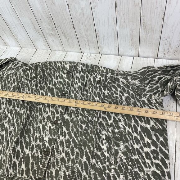 Jessica London Denim Jacket Women’s Sz 32W  Olive Green Cream Print - NEW - Picture 8 of 11